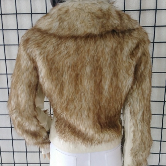 2xHP! Rachel Zoe Creme/Brn Leather Faux Fur Jacket - Picture 4 of 8